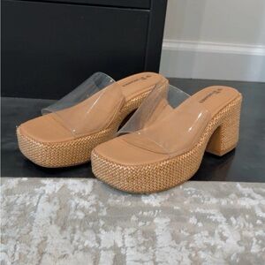 No Boundaries Clear and Tan Platform Sandals
